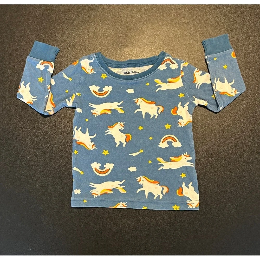 Old Navy Toddler Girls Unicorn Rainbow Pajama Set Blue 2-Piece 3T Cotton 1465